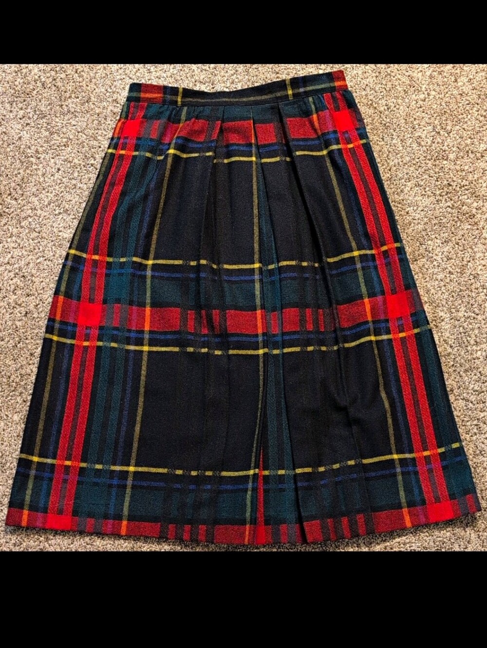 Vintage Diane Von Furstenberg Black and Red Plaid Pleated Midi Skirt
